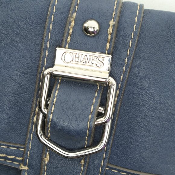 Chaps Leather Clutch Purse Crossbody Womenβs Bag 9x5.5x2 Blue/Silver - Picture 8 of 12